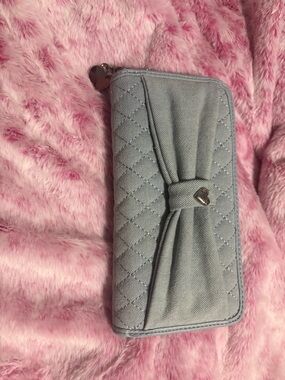 Quilted Bow Zip Wallet in Denim